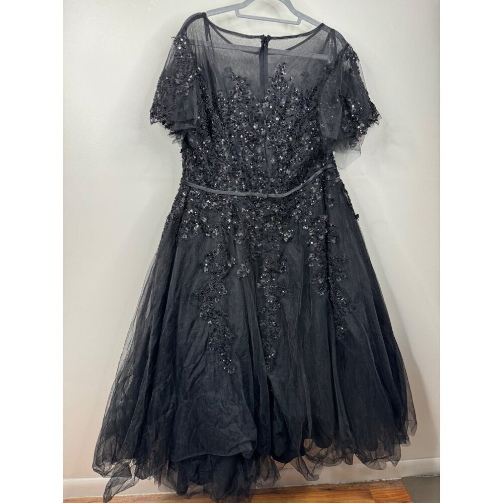 Mac Duggal Black Sequin Tulle Midi Dress - Picture 8 of 11